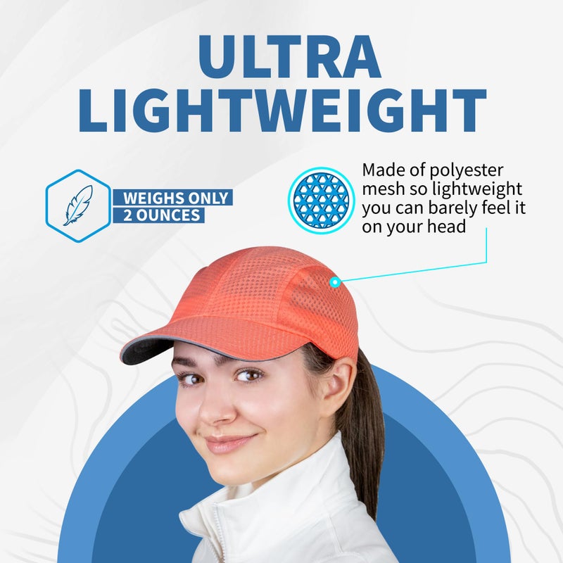 TrailHeads Women's Race Day Performance Running Cap, Lightweight & Quick Drying Mesh Sports Hat with Reflective Trim, Adjustable Fit - Coral - Image 2